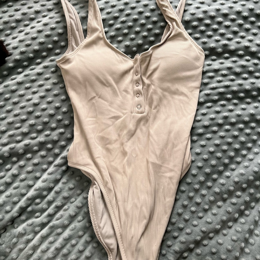 beige one piece Aerie bathing suit